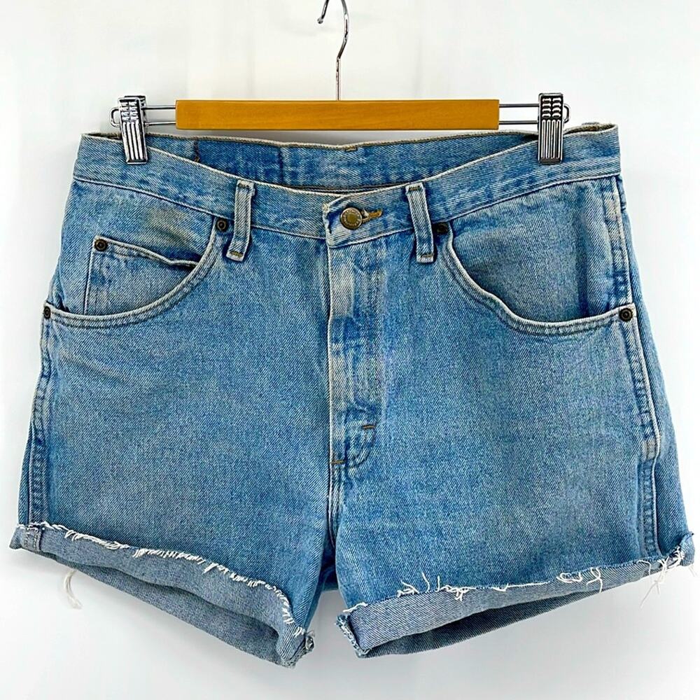 Vintage Wrangler cutoff cuffed hi rise denim jean shorts sz 33